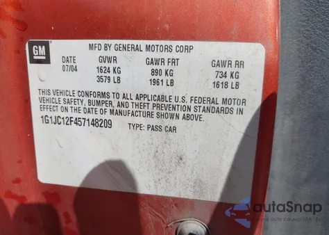 2005 Chevrolet Cavalier из США, поврежденный, VIN 1G1JC12F457148209